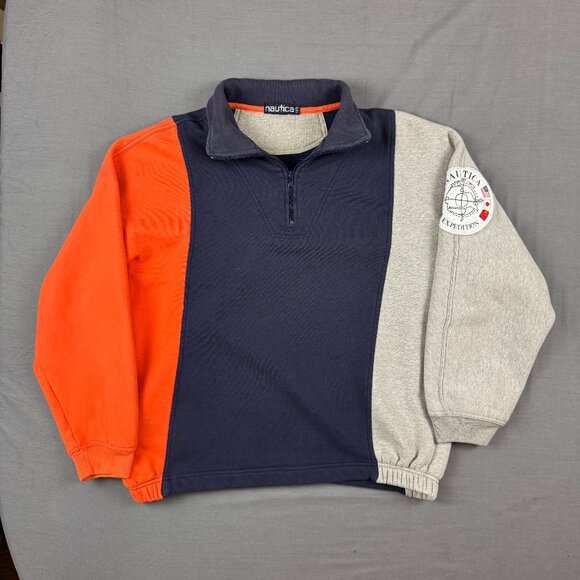 Vintage 90s Nautica Expedition 1/4 Quarter Zip Sweatshirt Size Large USA Made - Picture 1 of 6